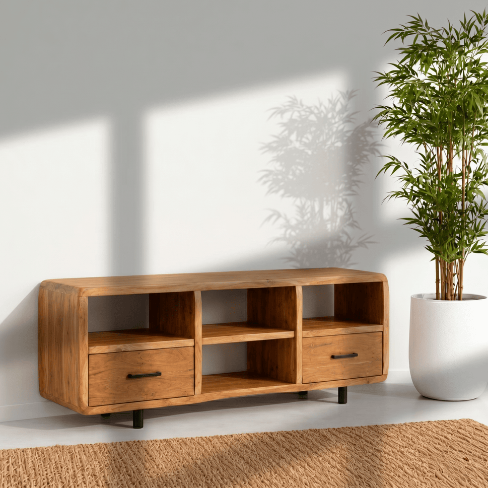The Arlo Natural Wood TV Stand | Open Shelf Media Console UAE