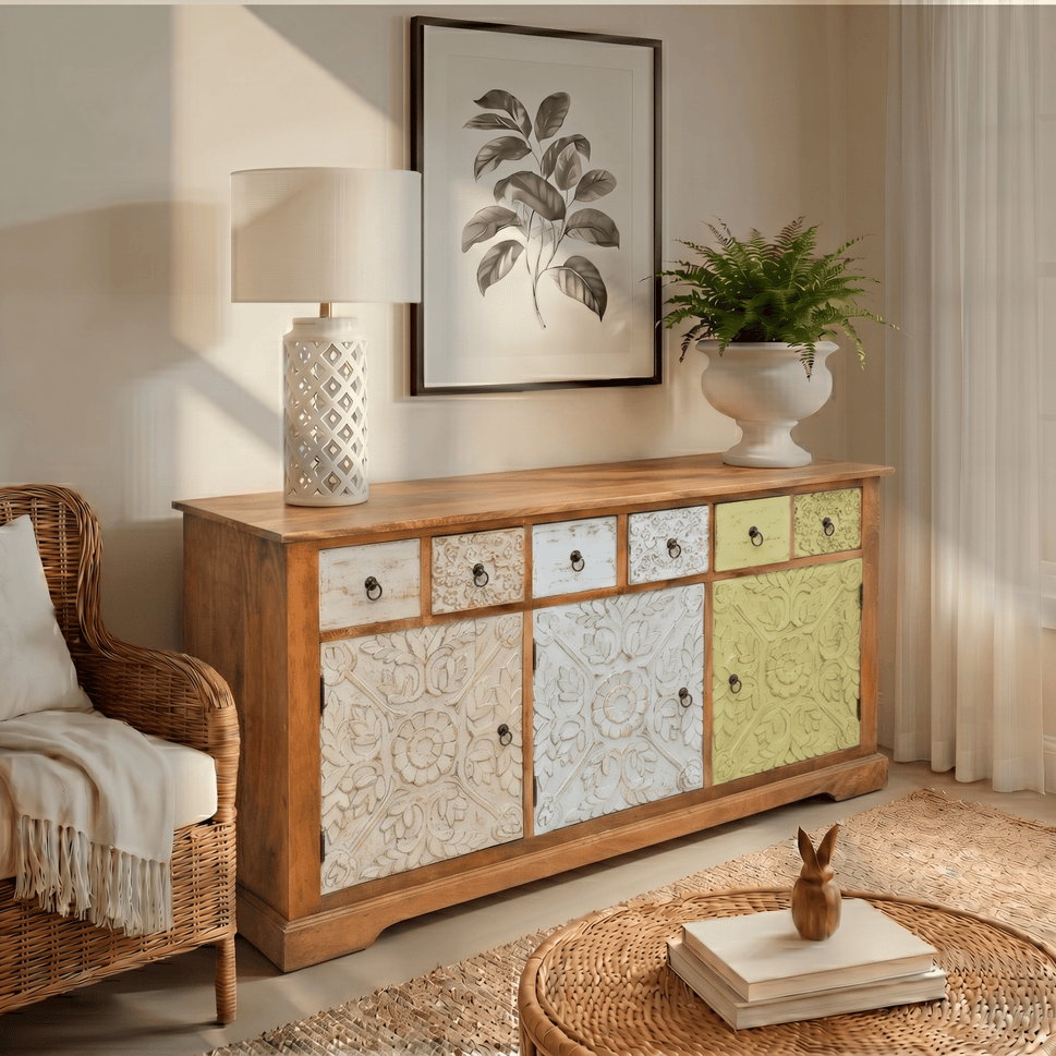 Bella Casa Solid Wood Accent Cabinet with Drawers for storage