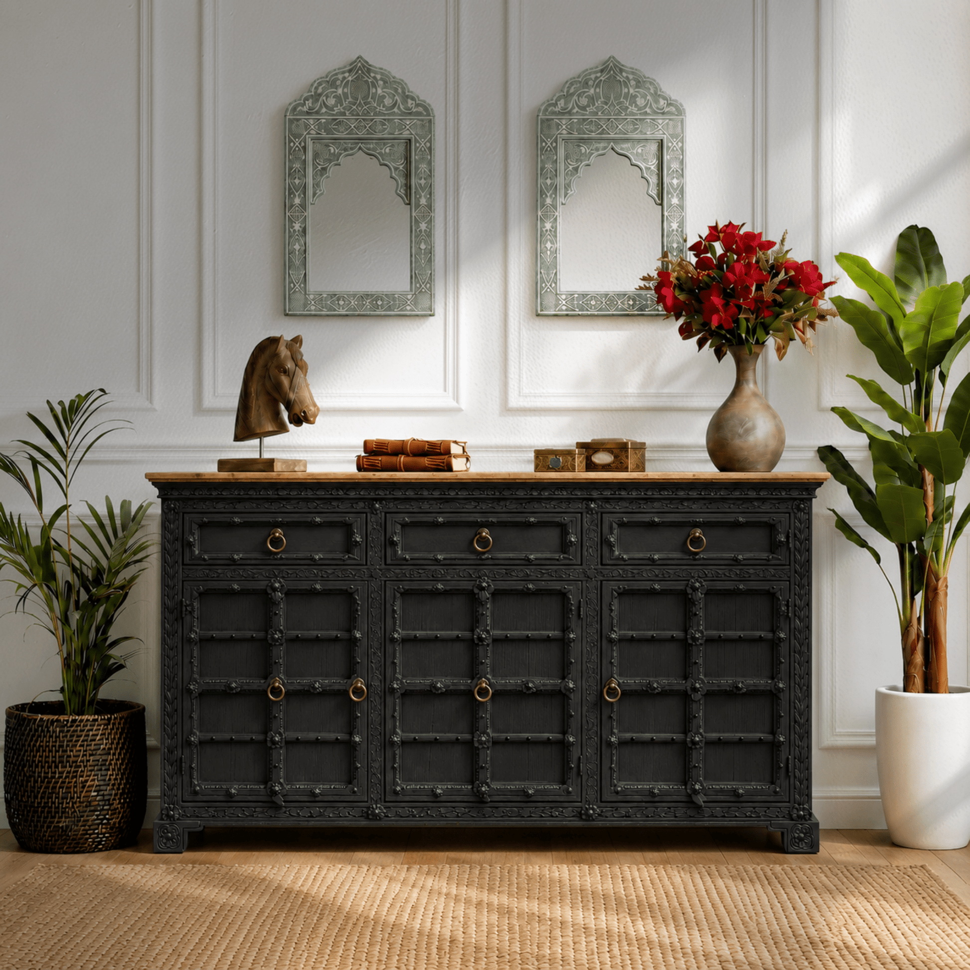 Imperial Handcrafted black Antique heritage Sideboard cabinet