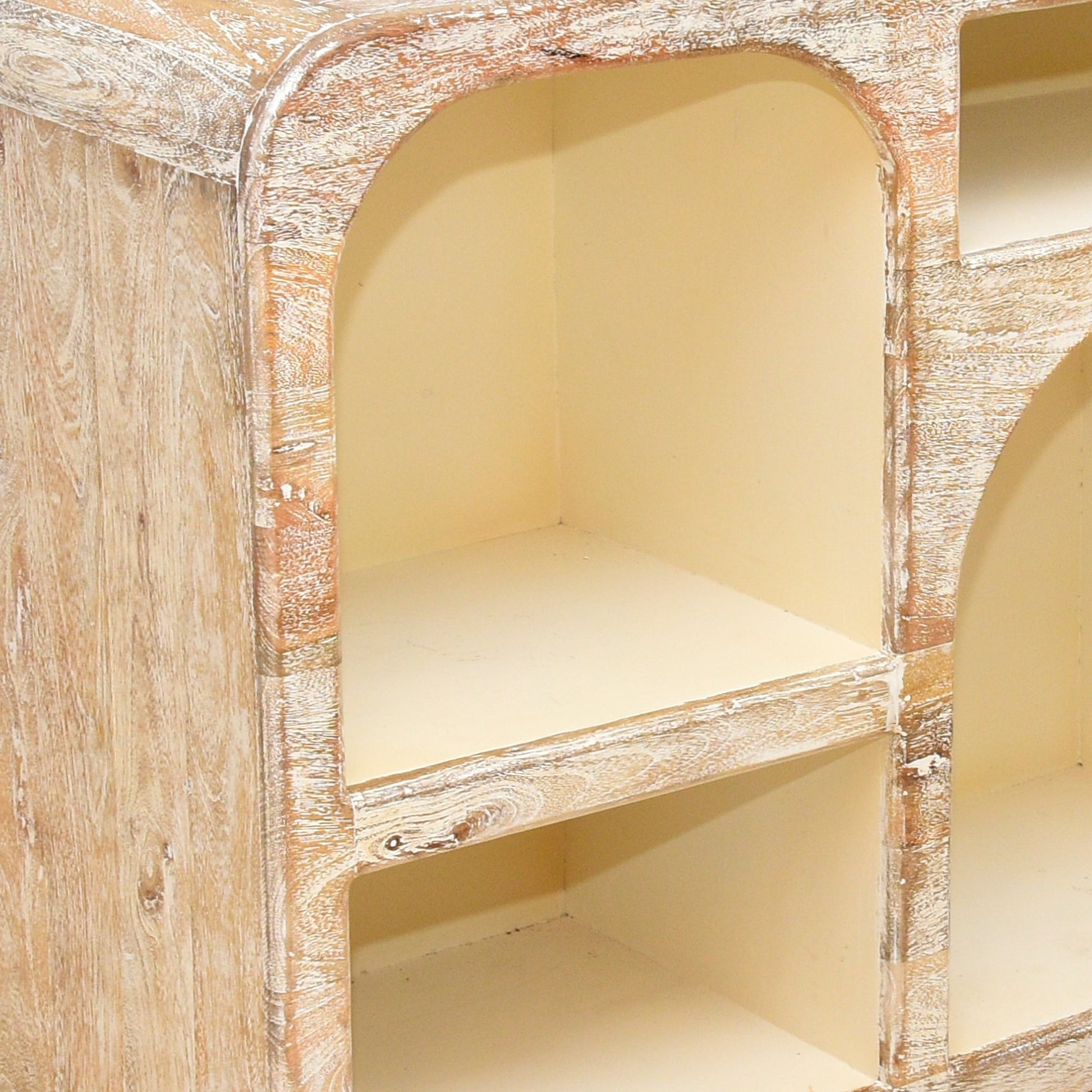 Luxury mango wood arch console table with open display shelves