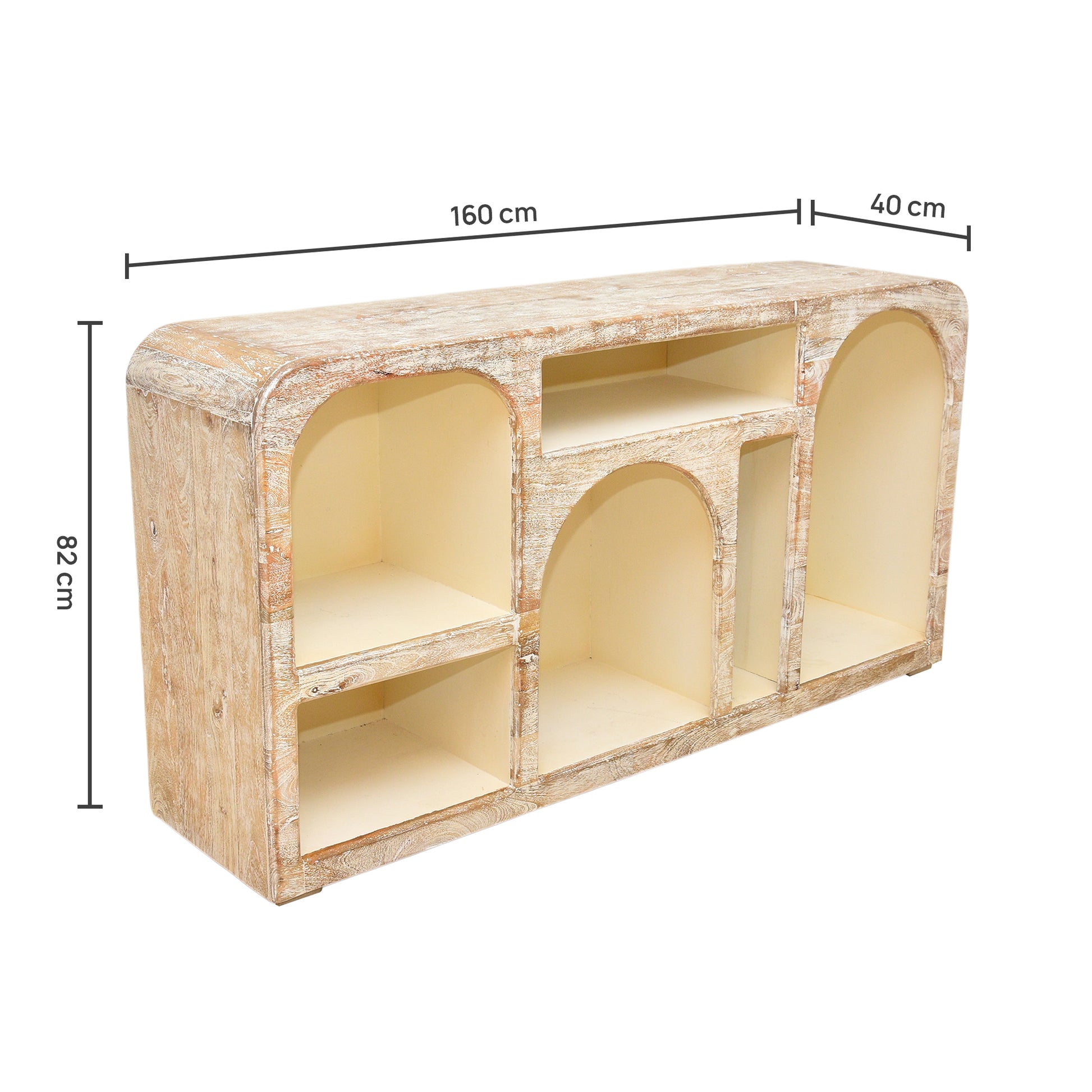 Luxury mango wood arch console table with open display shelves