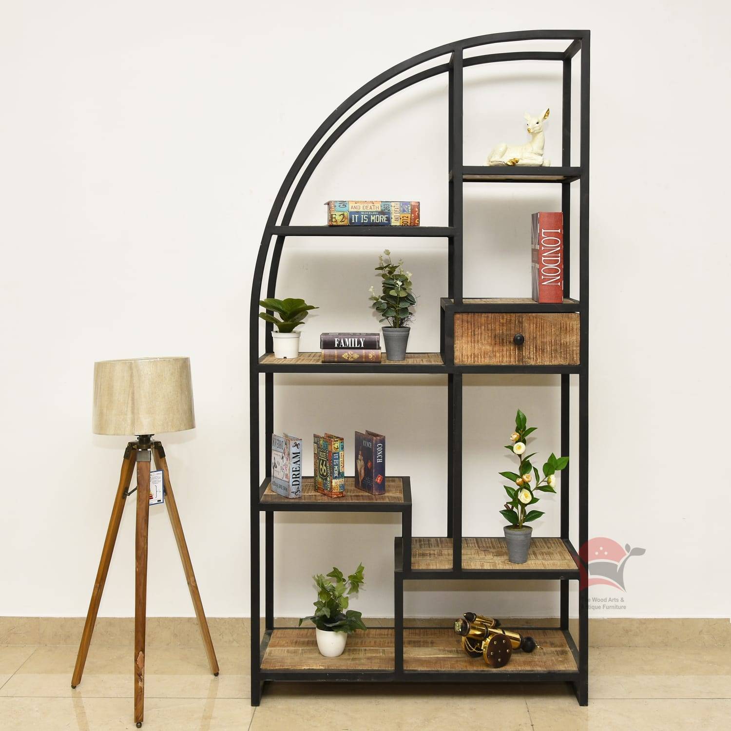 Half round wood and metal shelf : HRWMS08