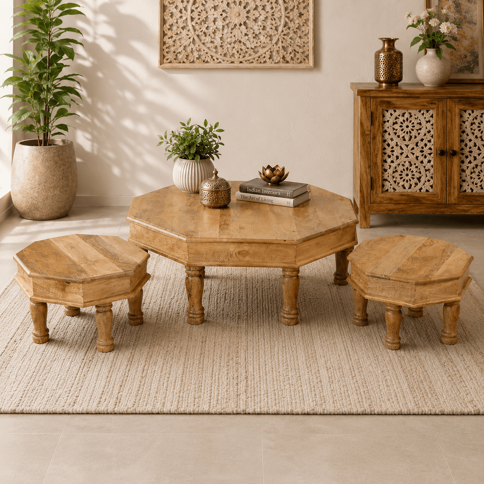 Royal Heritage Solid Mango Wood Hexagon Nesting Coffee Table Set of 3