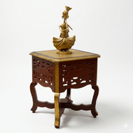 Solid Wood Antique Style Side Table with Brass Work | Dubai UAE