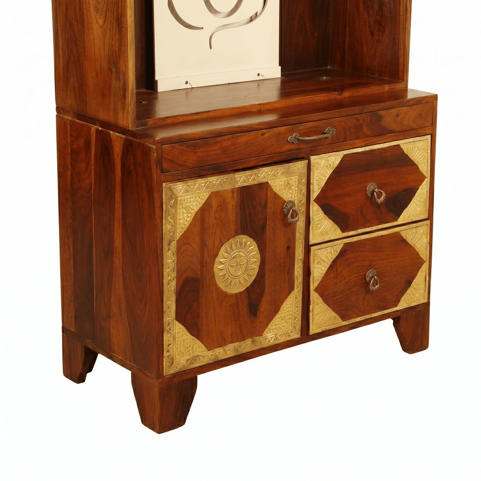 Elegant Solid Wood Devotional Shrine Cabinet with brass work