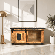 Industrial Mango Wood TV Cabinet with Sliding Door
