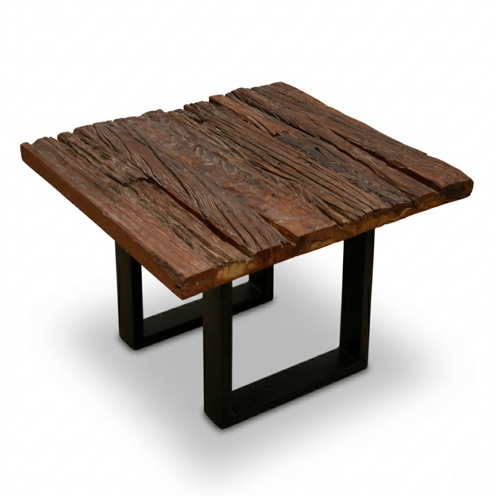 Vintage Style Railway Wood Metal Side Table | Handcrafted Industrial Furniture UAE