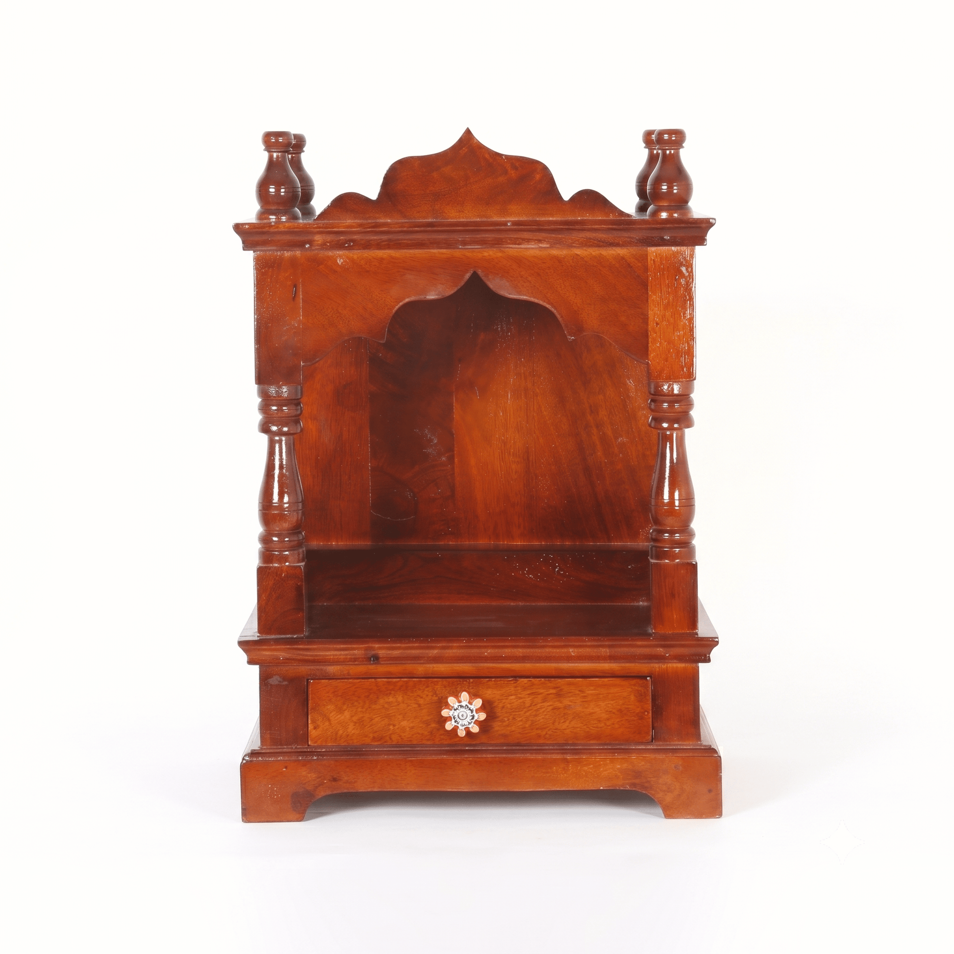 Divine Wooden Home Temple with Traditional Arch Design