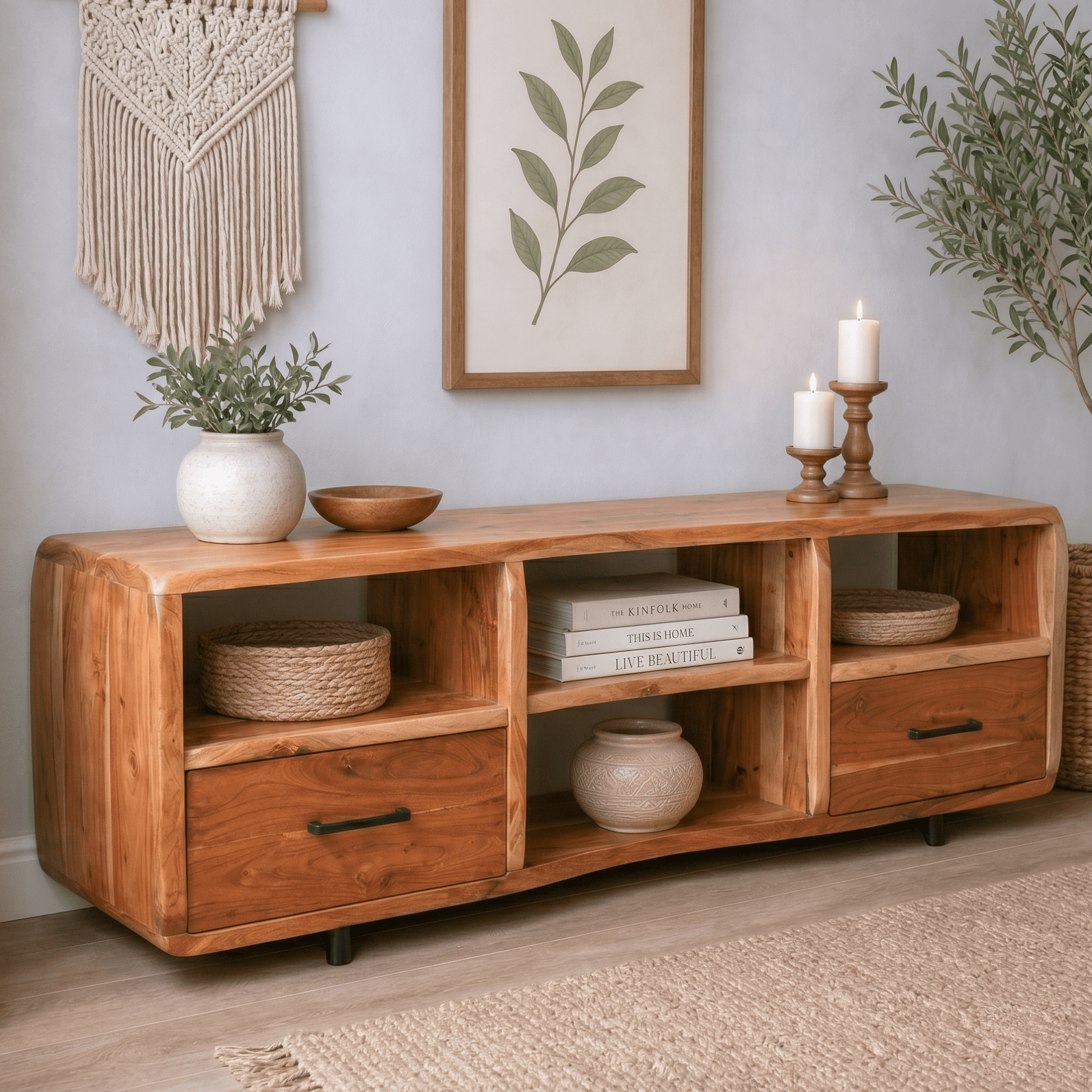 The Arlo Natural Wood TV Stand | Open Shelf Media Console UAE