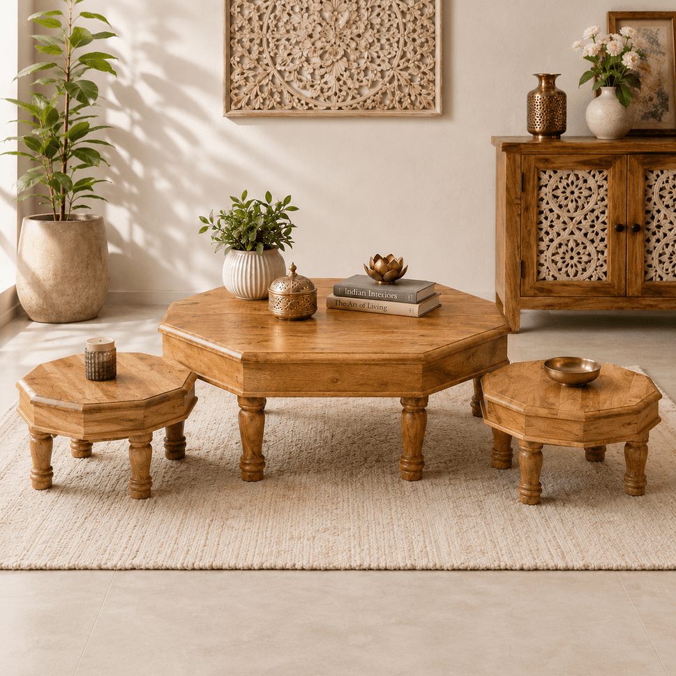 Royal Heritage Solid Mango Wood Hexagon Nesting Coffee Table Set of 3