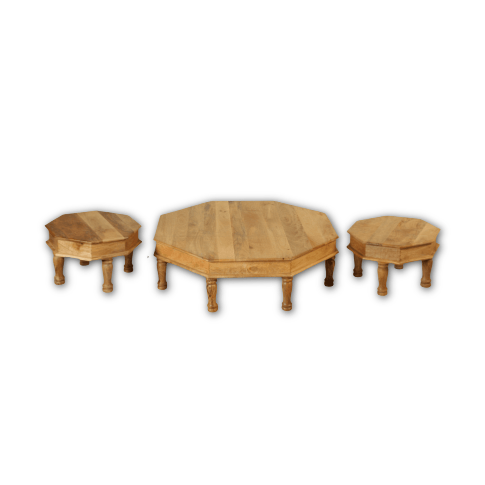Royal Heritage Solid Mango Wood Hexagon Nesting Coffee Table Set of 3