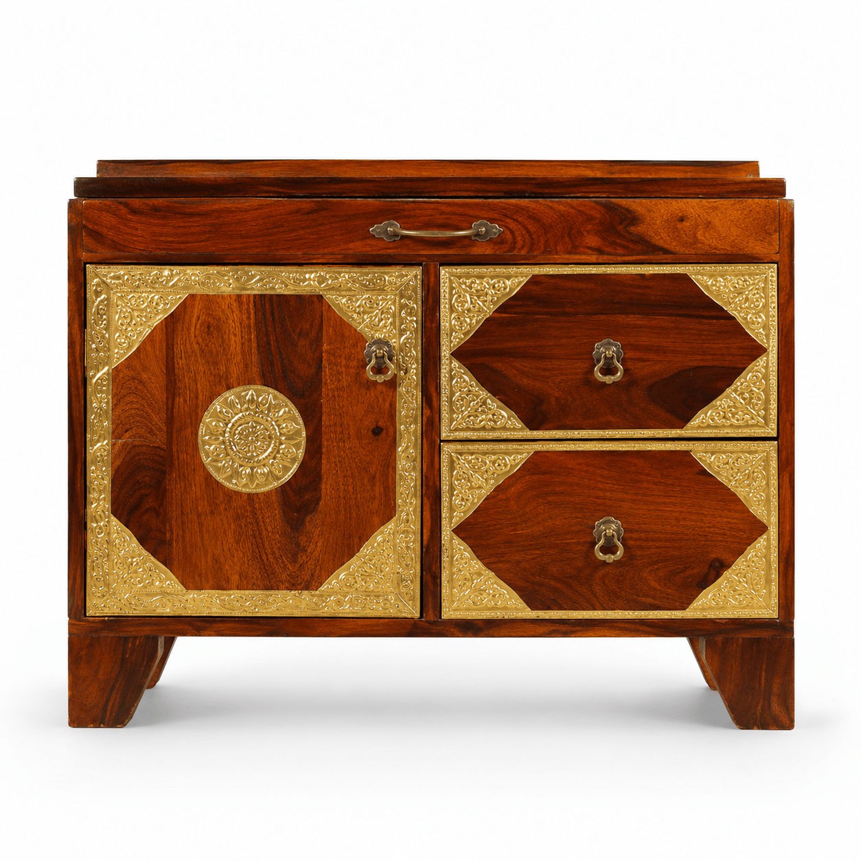 Elegant Solid Wood Devotional Shrine Cabinet with brass work