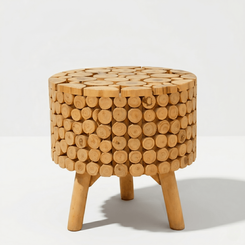 Mosaic Teak Art Stool & Side Table | Handcrafted Wooden Furniture UAE