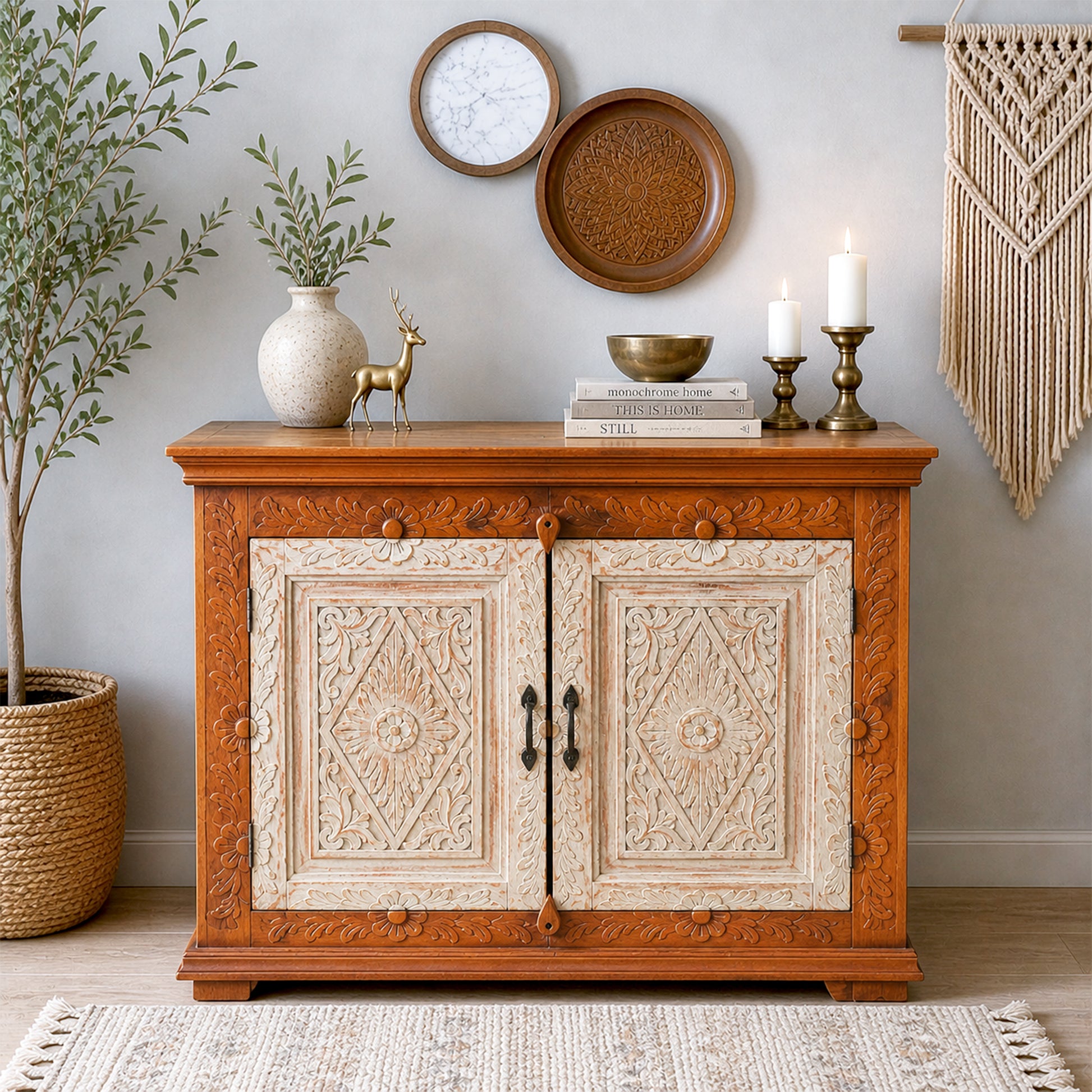 Classic Hand-Carved Mango Wood Side Console buffet