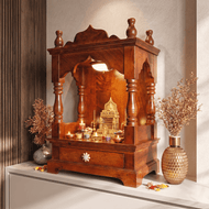 Divine Wooden Home Temple with Traditional Arch Design