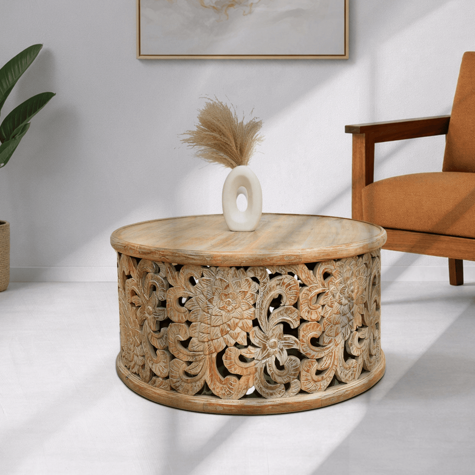 Solid Mango Wood Round Coffee Table | Visit Our Dubai Furniture Outlet