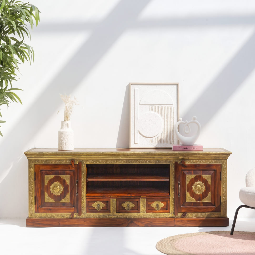 The Grand Palace Rosewood Media Console with brass work