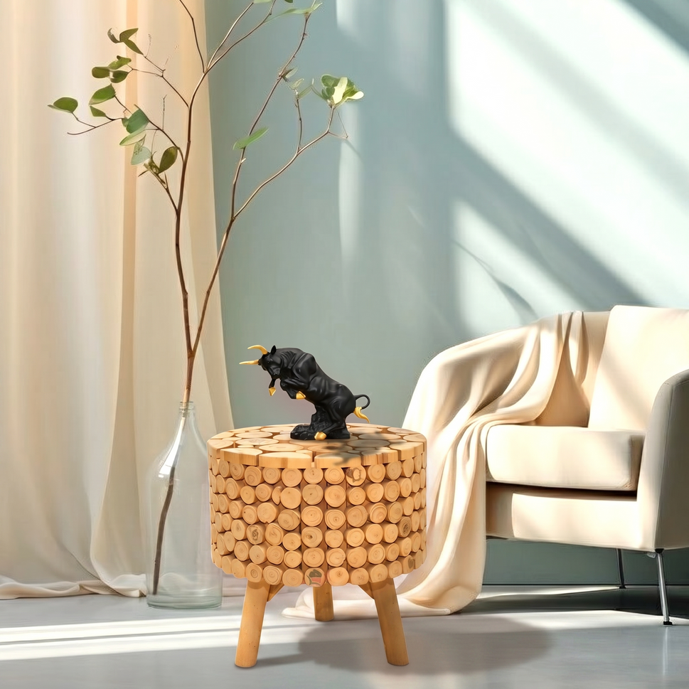 Mosaic Teak Art Stool & Side Table | Handcrafted Wooden Furniture UAE