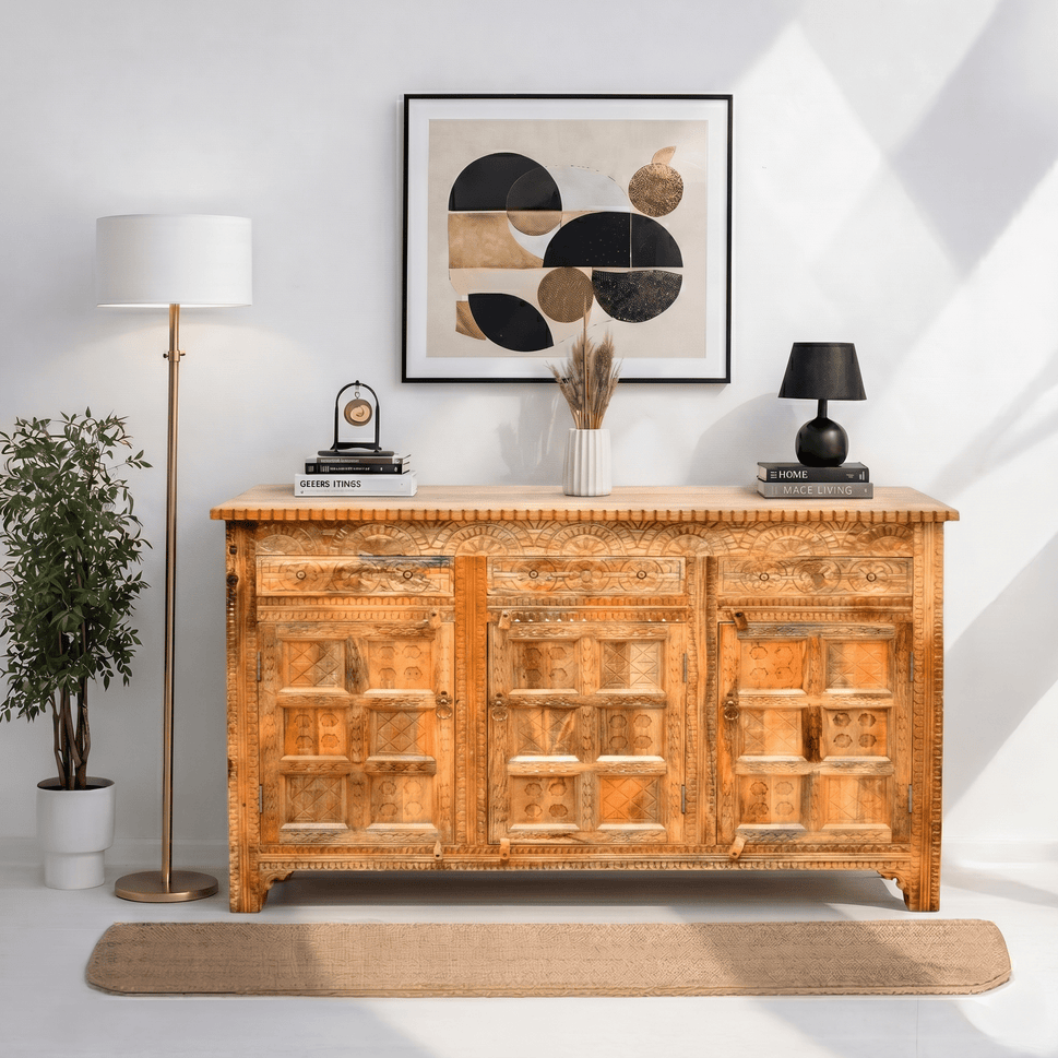 Natural Heritage Carved Hardwood Console buffet table
