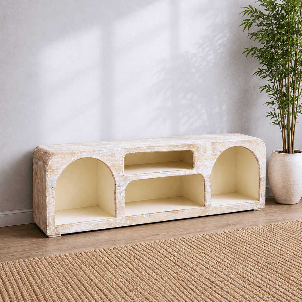 The Sierra Natural Wood Media Stand | Open Storage TV Unit UAE