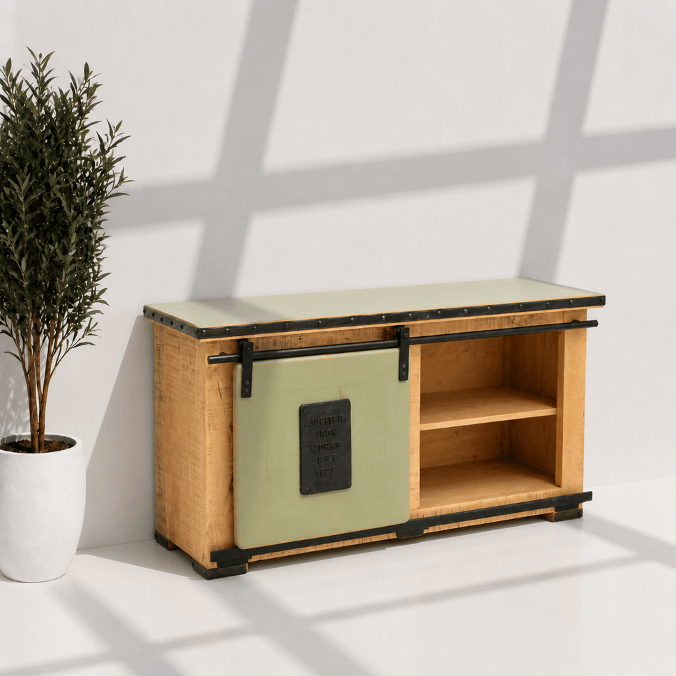 Lunaro solid Wood TV Console Unit with Sliding Door