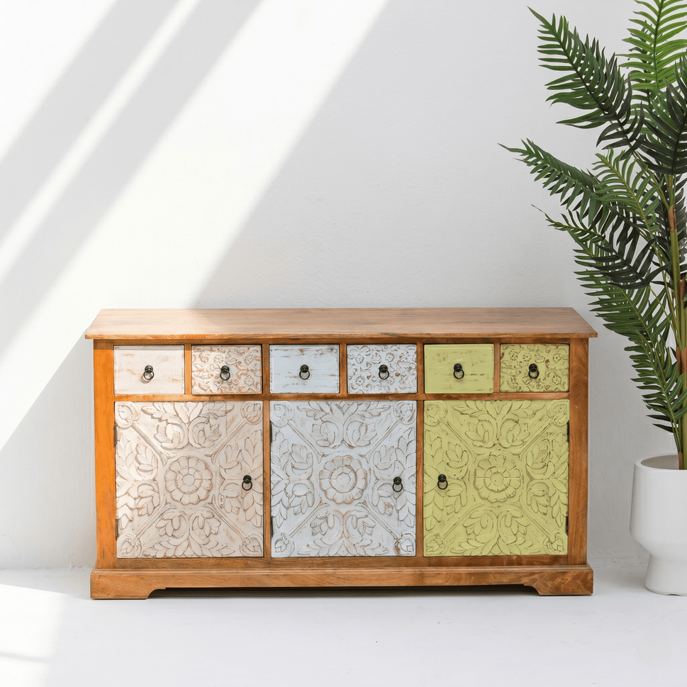 Bella Casa Solid Wood Accent Cabinet with Drawers for storage