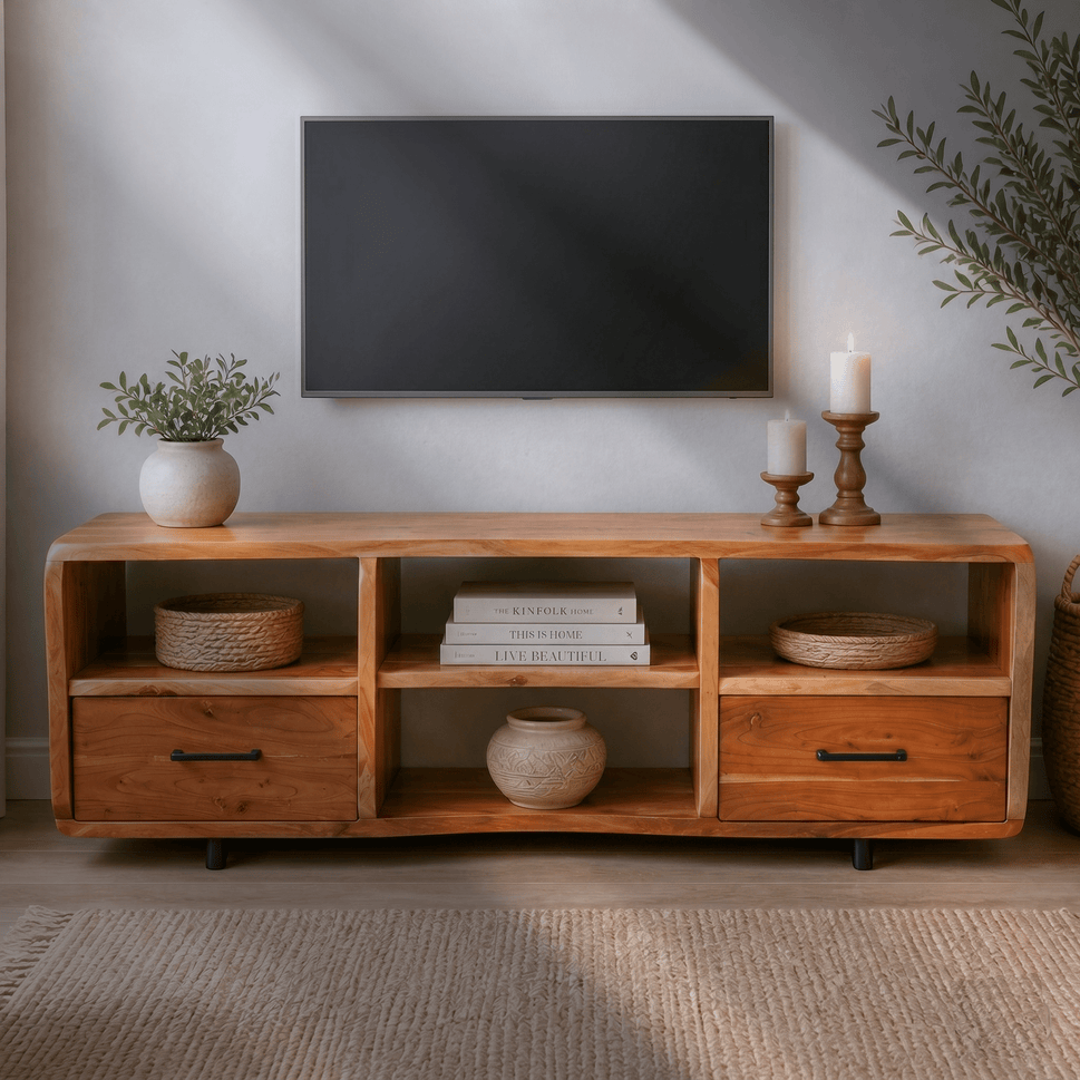 The Arlo Natural Wood TV Stand | Open Shelf Media Console UAE