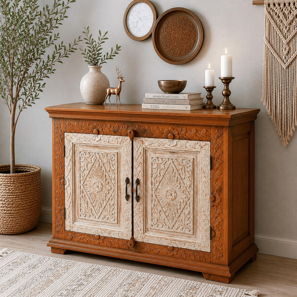 Classic Hand-Carved Mango Wood Side Console buffet