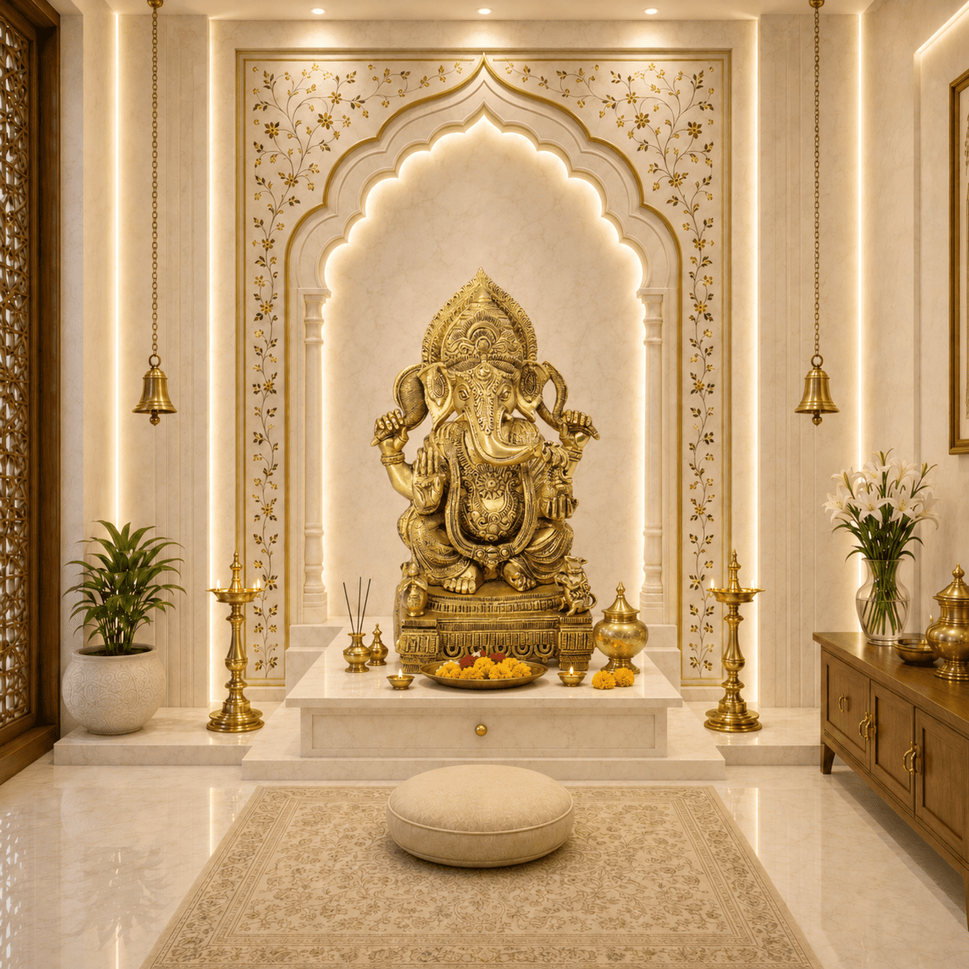 Brass Home Temple Decoration Ganesha Goddess 44 Cm With Hand Engraved