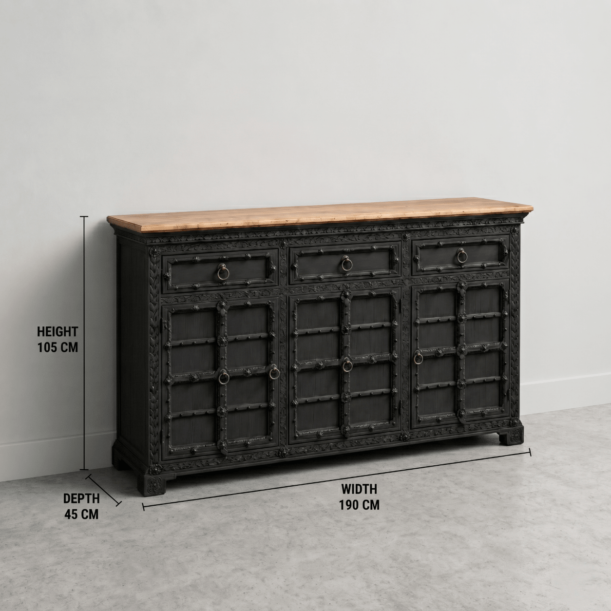 Imperial Handcrafted black Antique heritage Sideboard cabinet