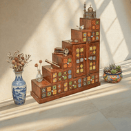Boho-multi-drawer-apothecary-cabinet-chest-with-multi-color solid sheesham wood