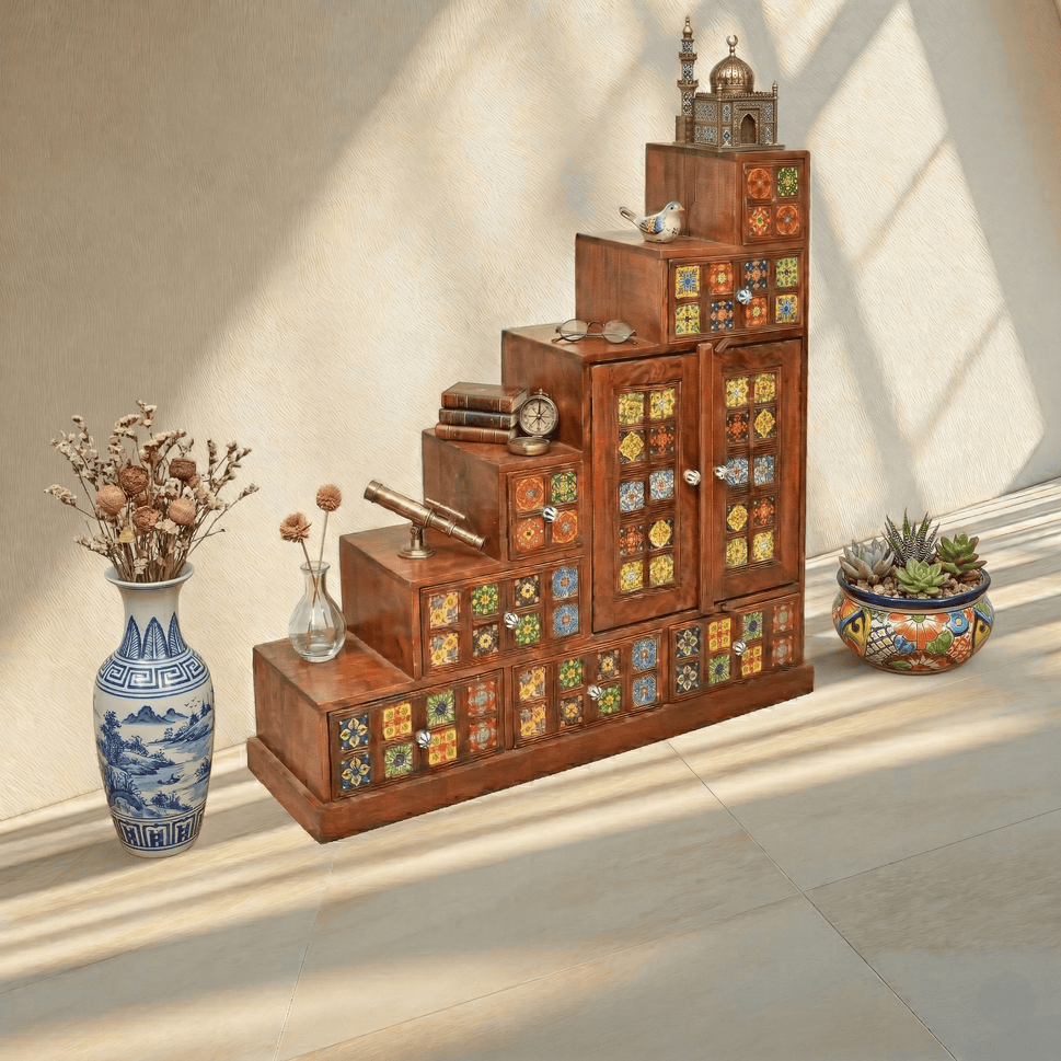 Boho-multi-drawer-apothecary-cabinet-chest-with-multi-color solid sheesham wood