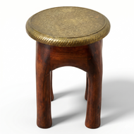 Handcrafted Brass Fitted Wooden Stool with Wood Color Finish | Dubai UAE