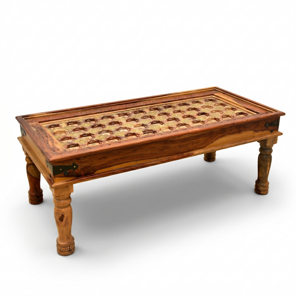 Indian Solid Wood Coffee Table with Hand Carving