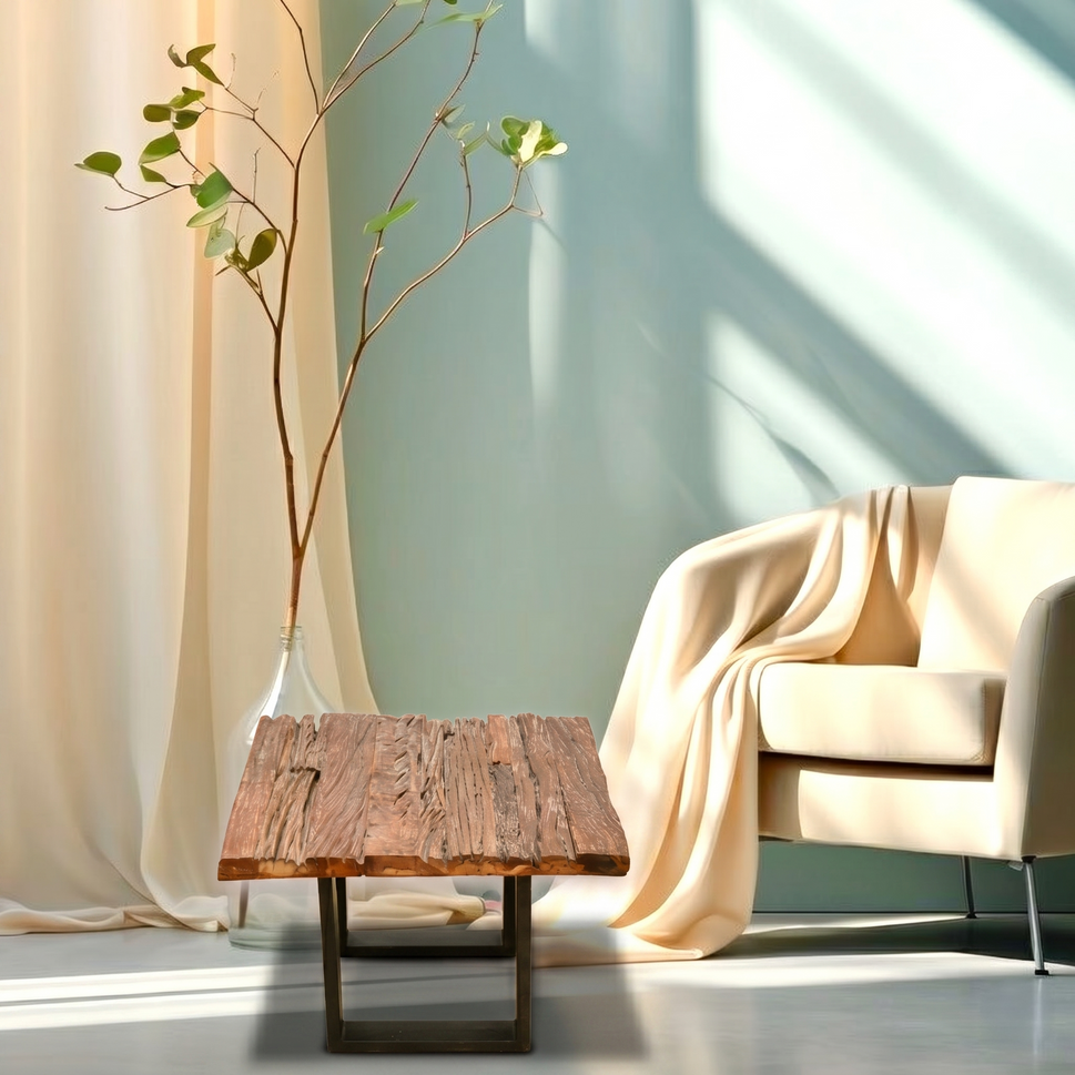 Vintage Style Railway Wood Metal Side Table | Handcrafted Industrial Furniture UAE