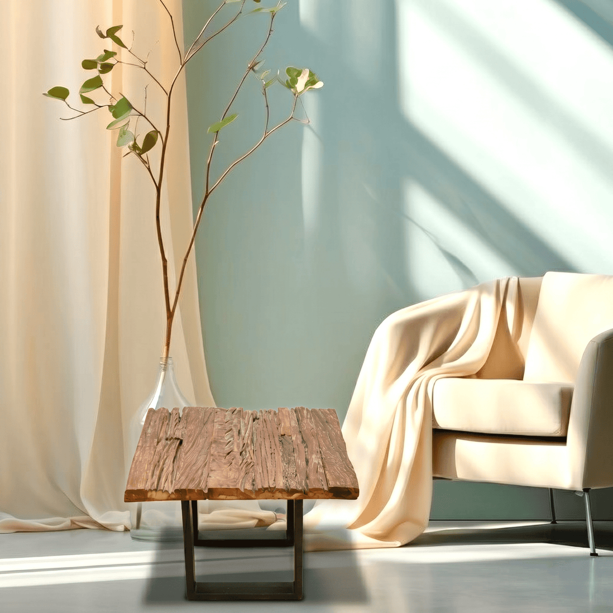 Vintage Style Railway Wood Metal Side Table | Handcrafted Industrial Furniture UAE