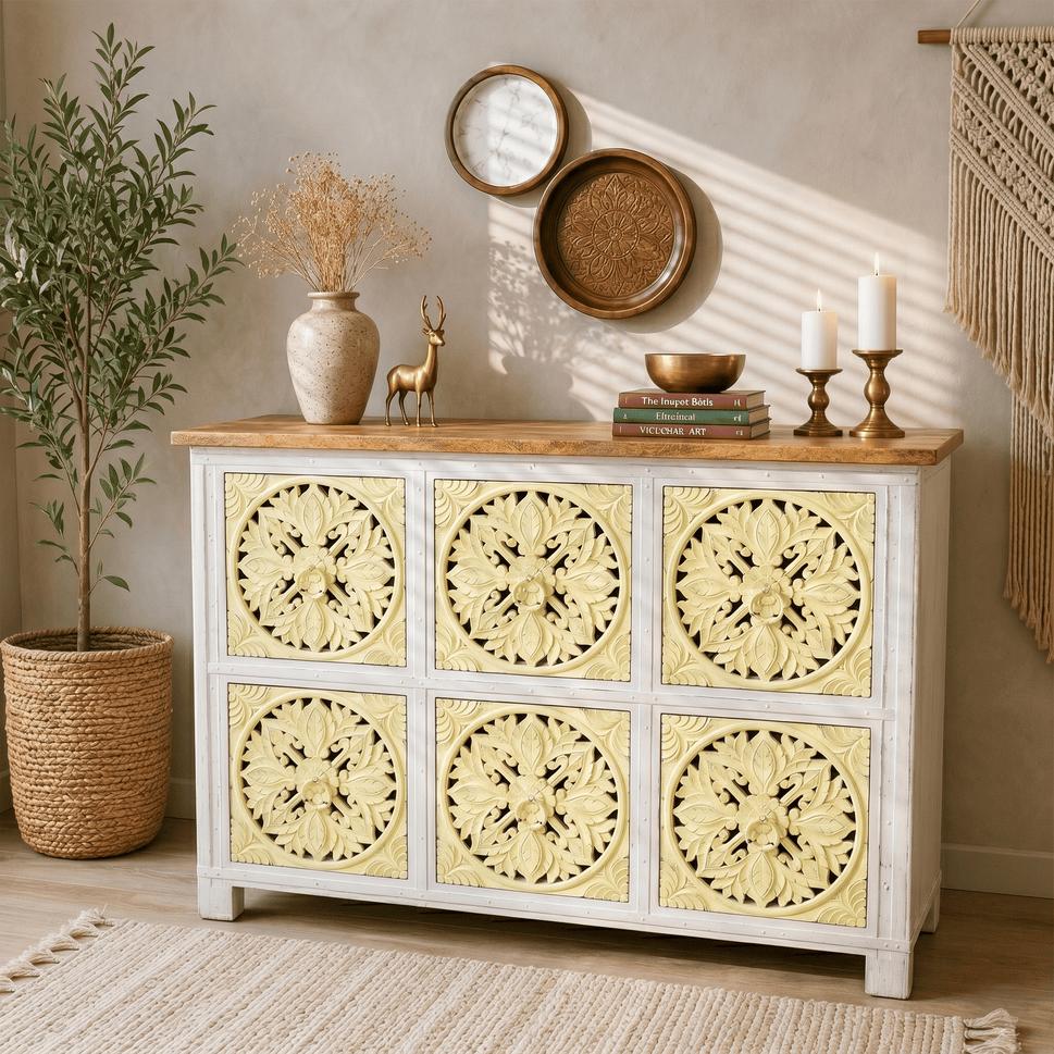 Ivoria Floral Carved Solid Wood Buffet chest of drawers