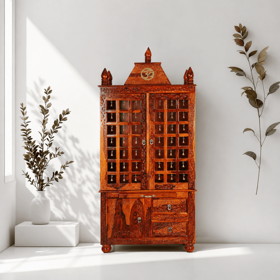 Luxury Hand-Carved Wooden Temple Cabinet