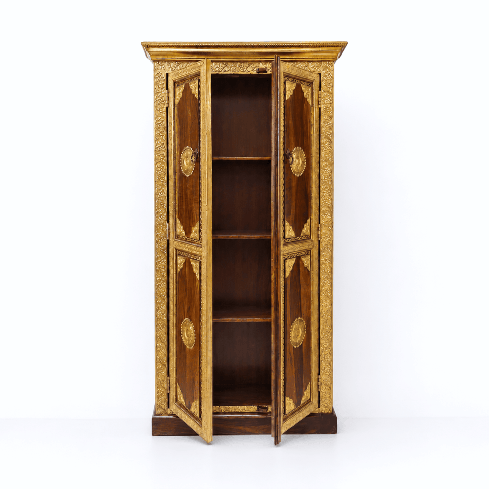 Signature Rose Wood Brass Inlay Accent Storage Cupboard Cabinet
