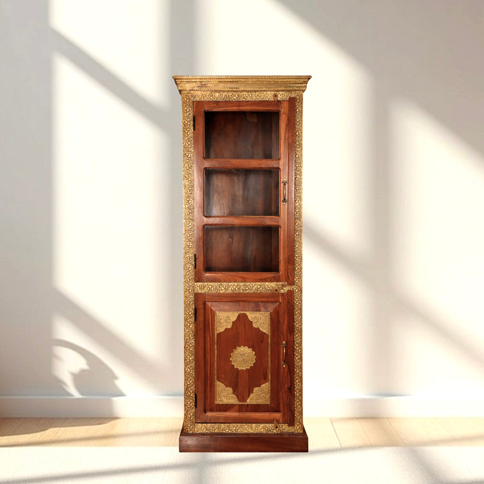 Handcrafted Wooden & Glass Display Cabinet with Brass Work | UAE
