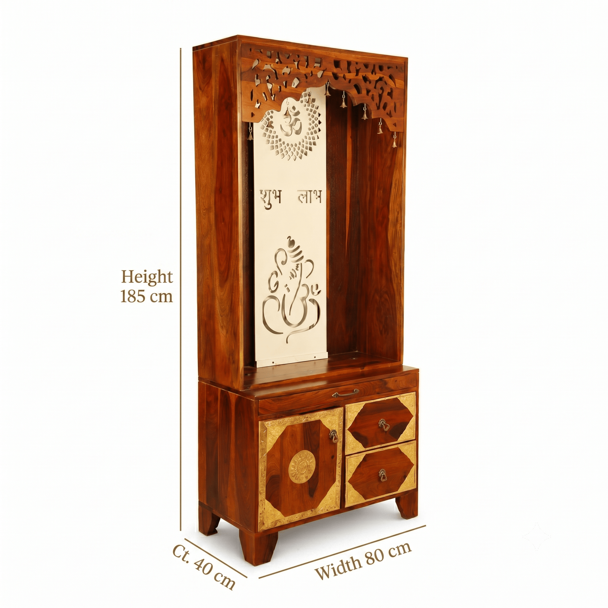 Elegant Solid Wood Devotional Shrine Cabinet with brass work