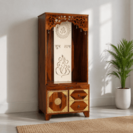 Elegant Solid Wood Devotional Shrine Cabinet with brass work