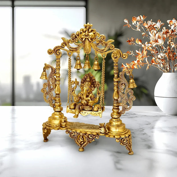 Brass Ganesha Jhula UAE | Handmade Solid Brass Ganpati Swing for UAE