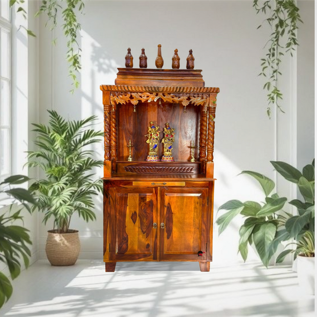Large Wooden Home Mandir Temple with Storage Cabinet – A Perfect Spiritual &amp; Luxury Addition for UAE Homes