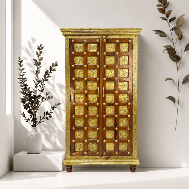 Indian Solid Wood Cabinet with Brass Work in Dubai UAE | Sheesham Wood Cabinet