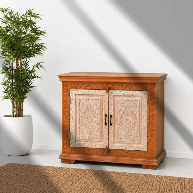 Hand-Carved Mango Wood Side Console Buffet | Rustic Luxury Furniture UAE