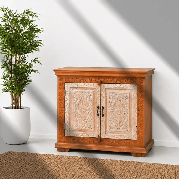 Hand-Carved Mango Wood Side Console Buffet | Rustic Luxury Furniture UAE