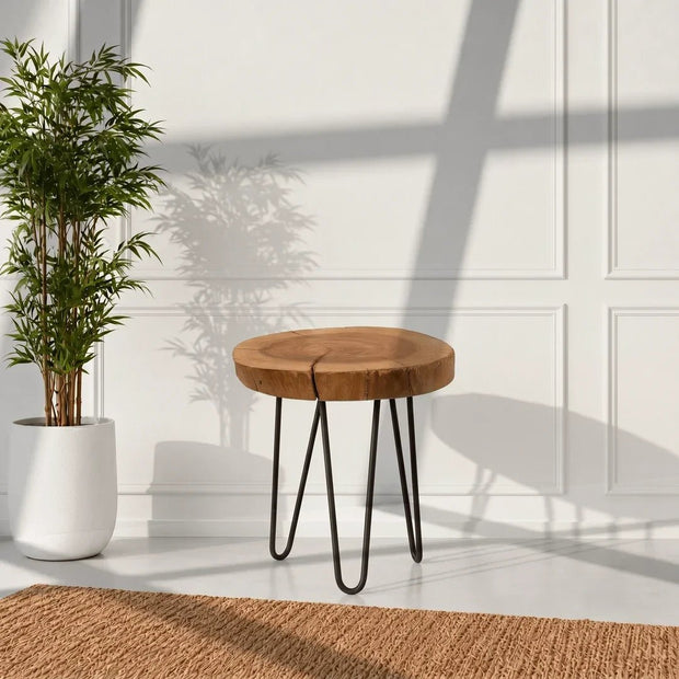 Organic Live Edge Wooden Stool Table Dubai | Premium Solid Acacia Wood Side Table UAE