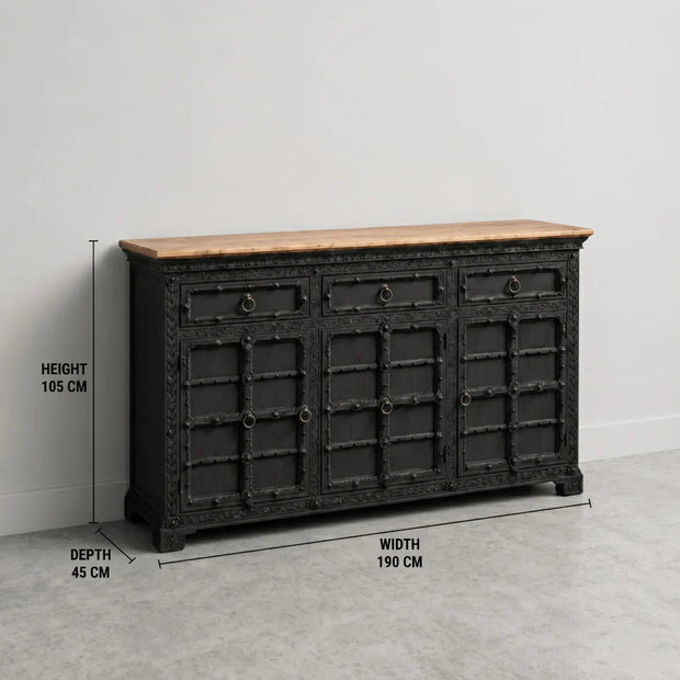 Imperial Handcrafted Black Antique Heritage Sideboard Cabinet – The Perfect Luxury Hand-Carved Mango Wood Buffet for UAE Homes