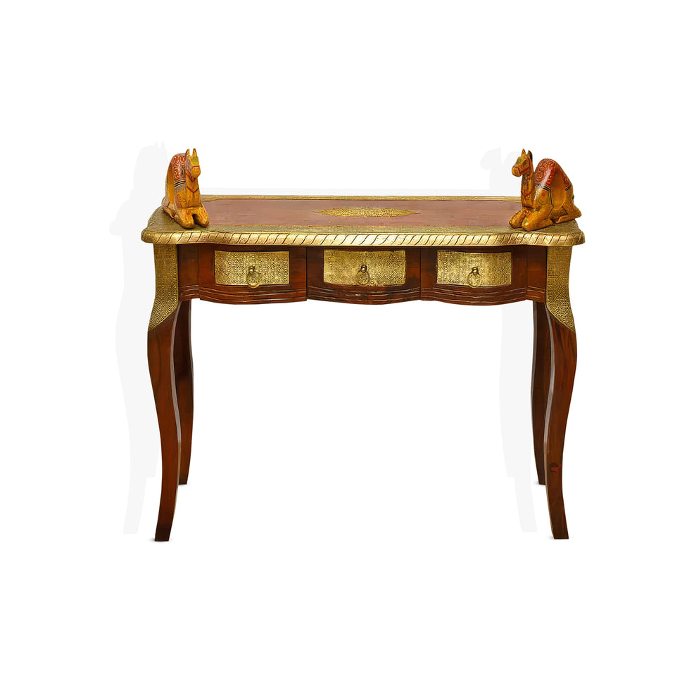 Solid sheesham wood dressing table with brass fitting work with mirror